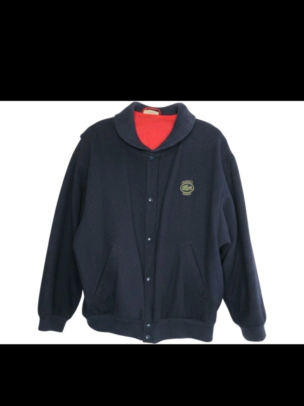 Vintage Chemise Lacoste Club Wool Bomber Jacket France Size 4 Med Navy Red Rare